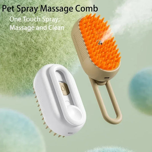 3-in-1 Electric Steamy Dog & Cat Hair Brush – Grooming, Massage & Detangling Tool