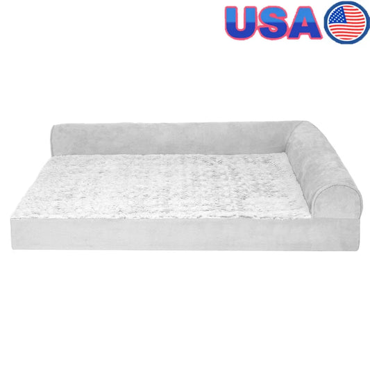 Orthopedic L-Chaise Dog Bed – Jumbo Comfort with Faux Fur & Suede