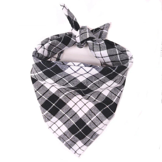 Plaid Cotton Dog Bandana – Washable Scarf with Bow Tie for Pets