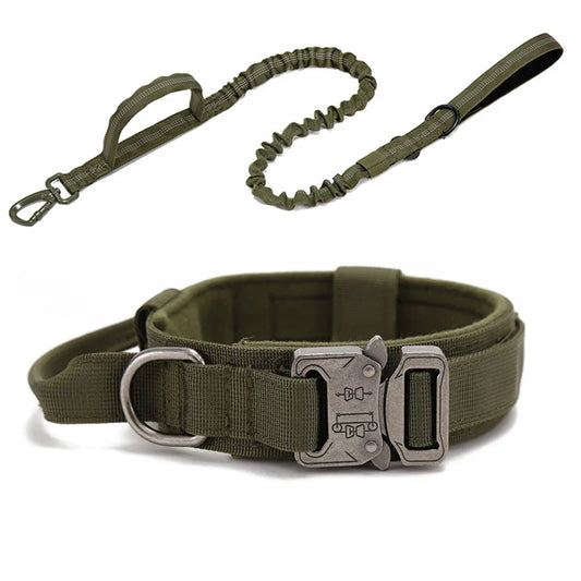 Durable Nylon Dog Collar & Leash Set – Reflective Tactical Training for Large Dogs