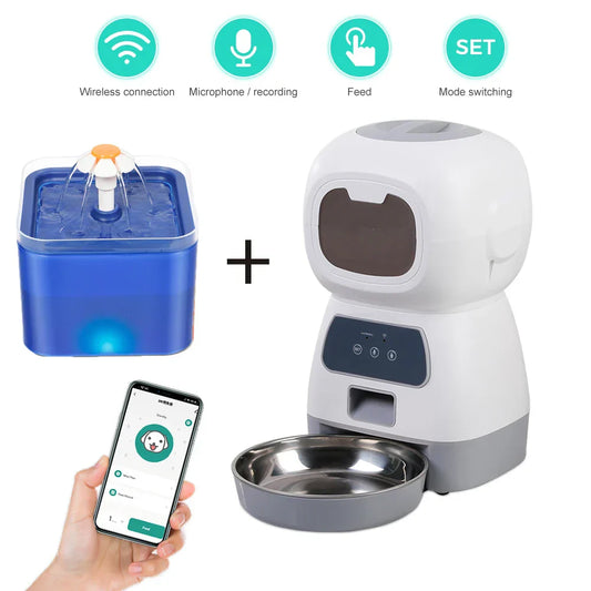 3.5L Automatic Pet Feeder & 2L Smart Water Fountain – WiFi App Controlled